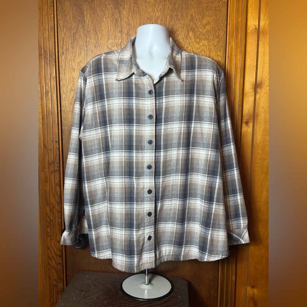 Lee Brown and Cream Fleece Lined Plaid‎ Casual Shirt - 3X